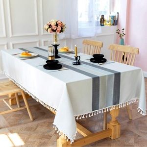 Cotton Linen Tablecloth with Tassels